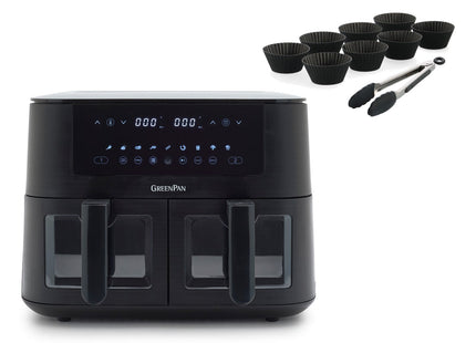 Bistro AirFryer DUAL XL 2x 4L manden + 8 muffinvormen + Tang