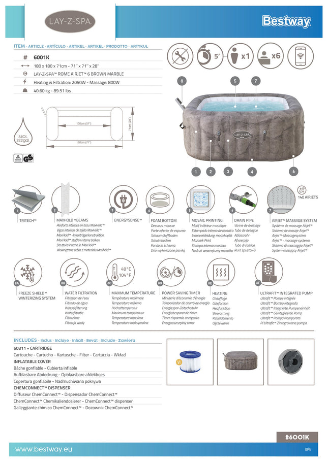 Lay-Z-Spa Rome Smart AirJet, 6 persoons met ingebouwde pomp