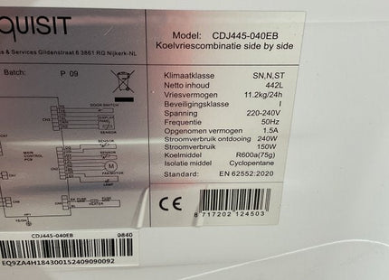 Exquisit Amerikaanse koelkast CDJ445-040EB - Zwart