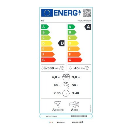 LG was-droogcombinatie F4DR3096N3W - wit