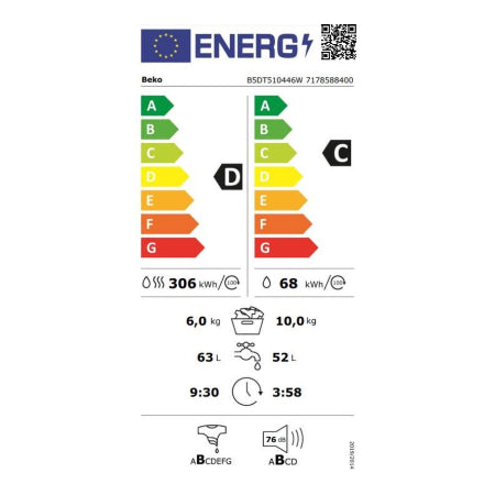 Beko B5DT510446W - AutoDose - RecycledTub™ - Was-droogcombi