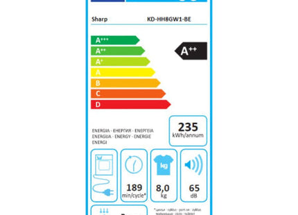 SHARP warmtepompdroger KD-HH8GW1-BE - Wit